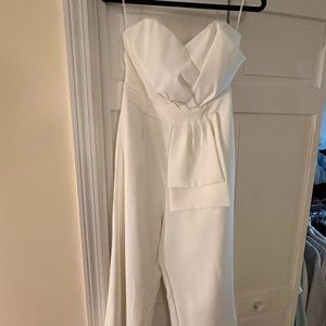 Lulus Won a Heart White Strapless Wide Leg Jumpsuit, Size Medium